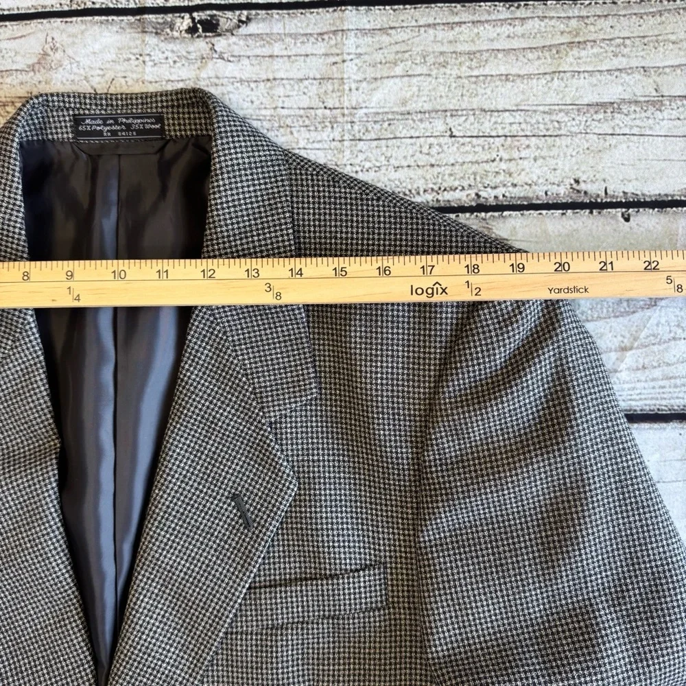 Hardy‎ Amies London Blazer Mens 38R Gray Houndstooth Wool Blend Sport Coat